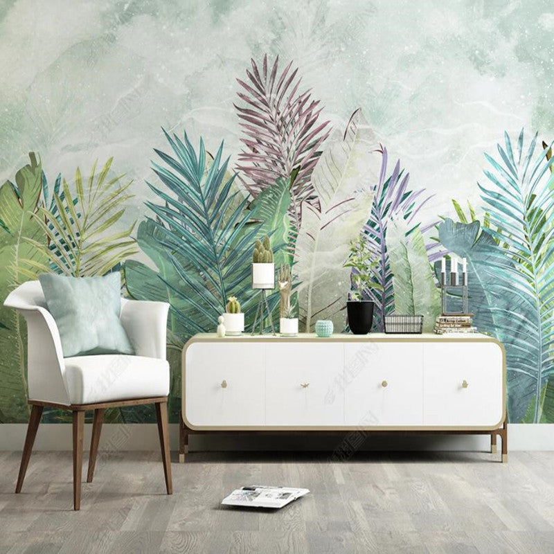 Hand drawn Nordic Tropical Plants Leaves Wallpaper Wall Mural Home Decor