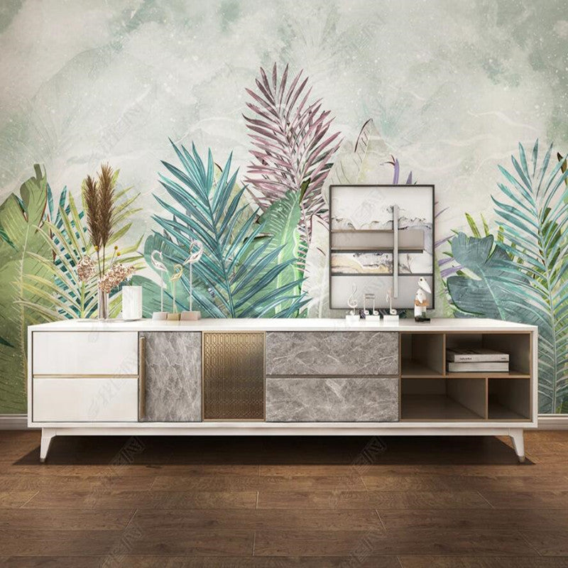 Hand drawn Nordic Tropical Plants Leaves Wallpaper Wall Mural Home Decor