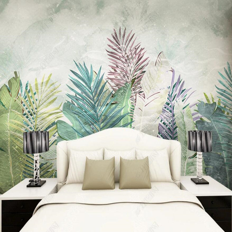 Hand drawn Nordic Tropical Plants Leaves Wallpaper Wall Mural Home Decor