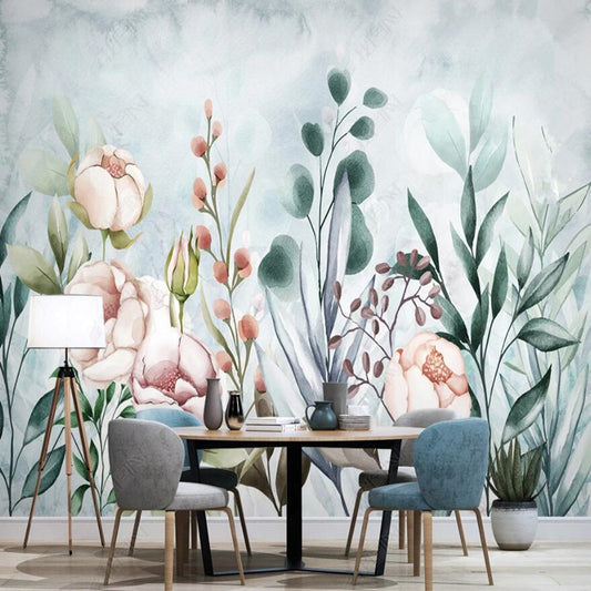 Original Watercolor American Style Countryside Flowers Plants Wallpaper Wall Mural Home Decor