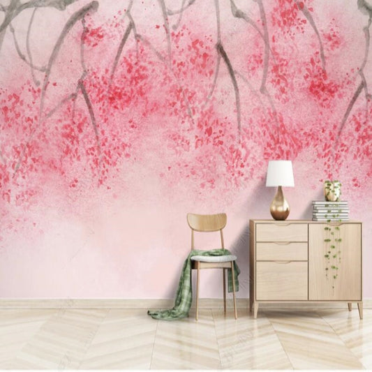 Pink Flowers Vine Floral Wallpaper Wall Mural Home Decor