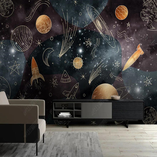 Cartoon Universe American Style Modern Starry Planets Wallpaper Wall Mural Home Decor