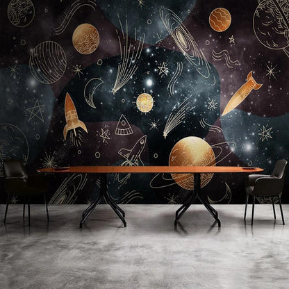 Cartoon Universe American Style Modern Starry Planets Wallpaper Wall Mural Home Decor