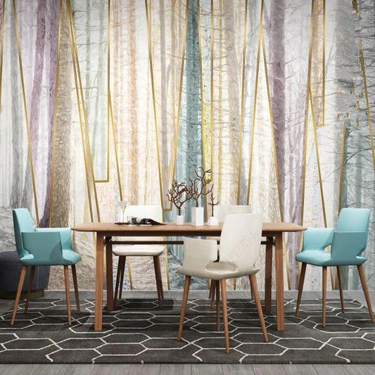 Nordic Trees Forest Geometric Lines Wallpaper Wall Mural Home Decor
