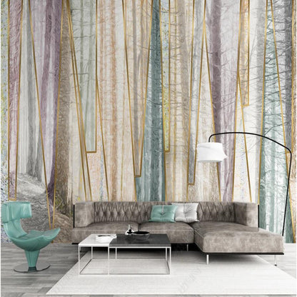 Nordic Trees Forest Geometric Lines Wallpaper Wall Mural Home Decor