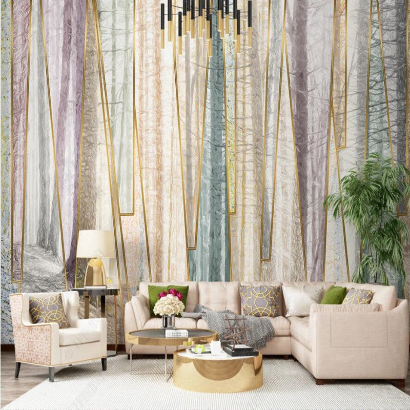 Nordic Trees Forest Geometric Lines Wallpaper Wall Mural Home Decor