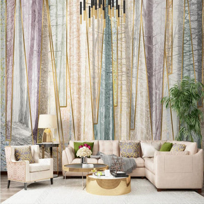 Nordic Trees Forest Geometric Lines Wallpaper Wall Mural Home Decor