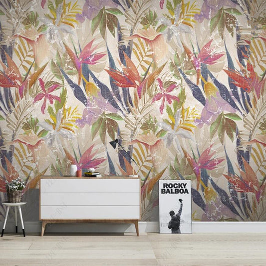 Retro Shabby Tropical Plants Leaves Wallpaper Wall Mural Home Decor