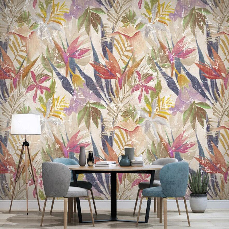 Retro Shabby Tropical Plants Leaves Wallpaper Wall Mural Home Decor