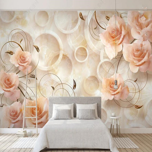 3D Marble Roses Flowers Circles Wallpaper Wall Mural Home Decor