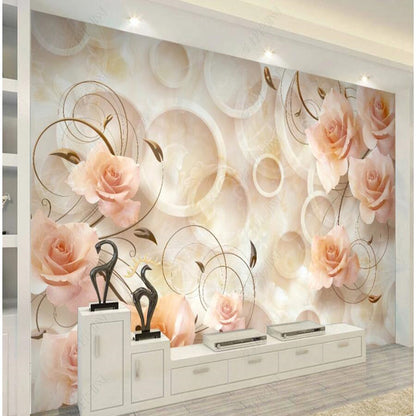 3D Marble Roses Flowers Circles Wallpaper Wall Mural Home Decor