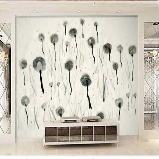 Ink Lotus Leaves Floral Wallpaper Wall Mural Home Decor