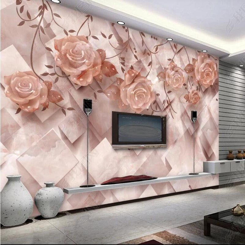 Original Pink Flowers Marble Wallpaper Wall Mural Home Decor