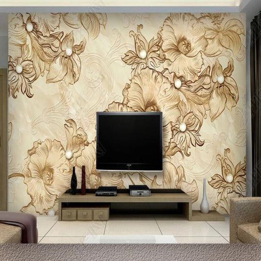 Line Drawing Flowers Floral Wallpaper Wall Mural Home Decor