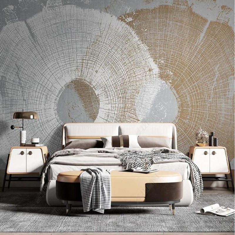 Original Nordic Vintage Tree Rings Wood Grain Gray Wallpaper Wall Mural