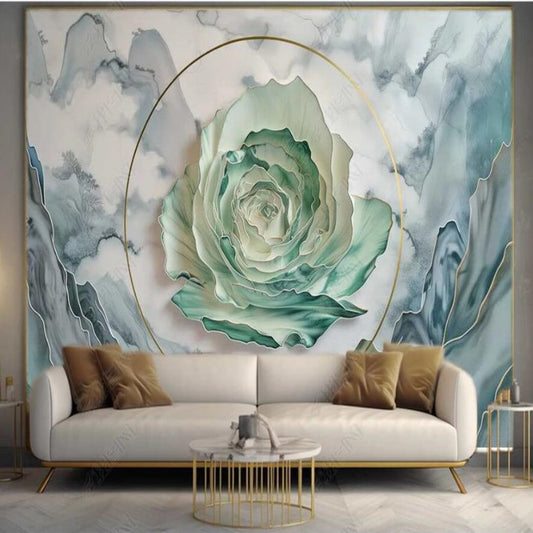 Mint Green Rose Marble Background Wallpaper Wall Mural Home Decor