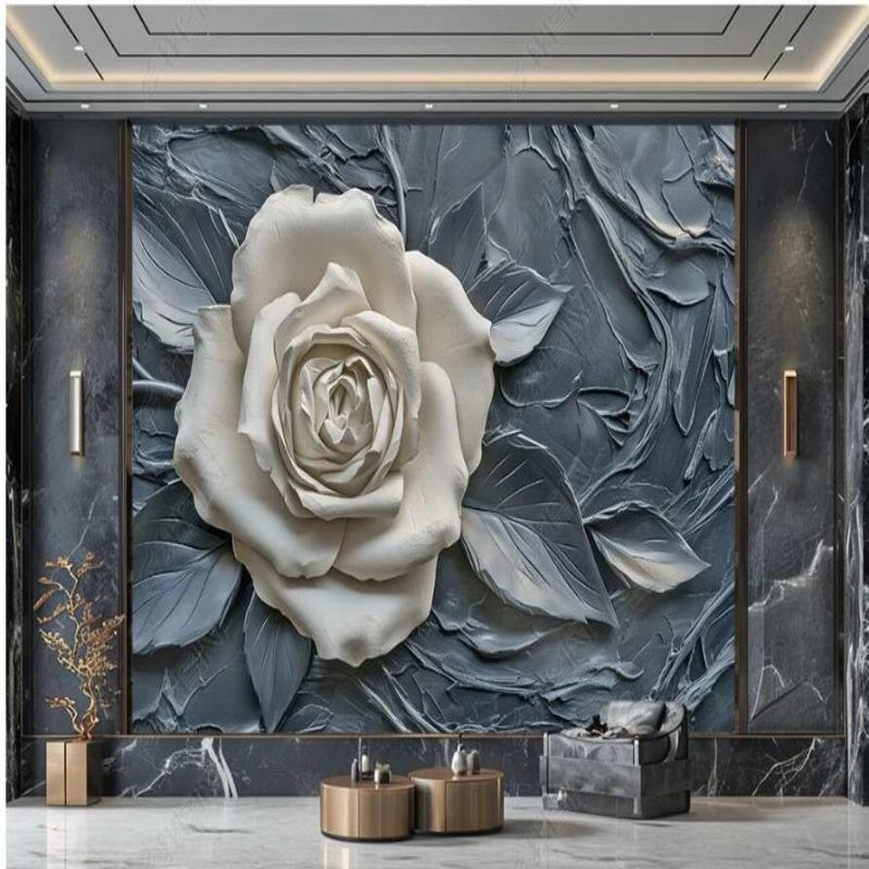 White Rose Grey Marble Background Wallpaper Wall Mural Home Decor