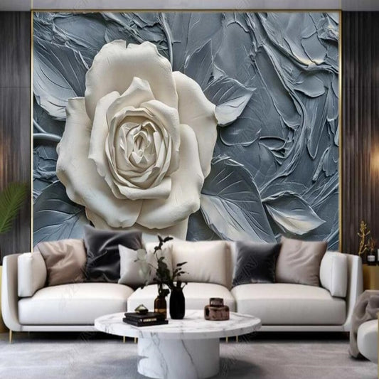 White Rose Grey Marble Background Wallpaper Wall Mural Home Decor