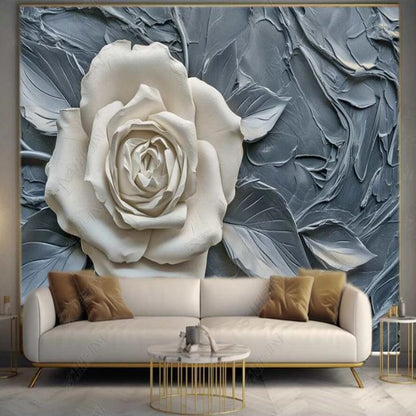 White Rose Grey Marble Background Wallpaper Wall Mural Home Decor