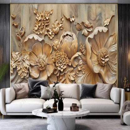 Golden Peony Flowers Floral Wallpaper Wall Mural Home Decor