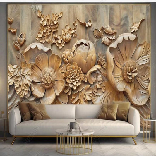 Golden Peony Flowers Floral Wallpaper Wall Mural Home Decor