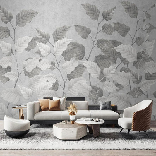 Original Nordic Minimalist Gray Plant Leaves Wallpaper Wall Mural Home Decor