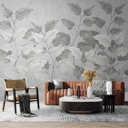 Original Nordic Minimalist Gray Plant Leaves Wallpaper Wall Mural Home Decor