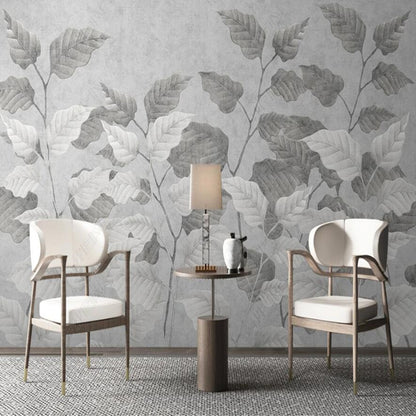 Original Nordic Minimalist Gray Plant Leaves Wallpaper Wall Mural Home Decor