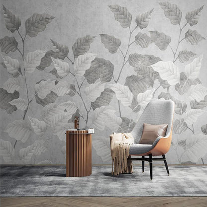 Original Nordic Minimalist Gray Plant Leaves Wallpaper Wall Mural Home Decor