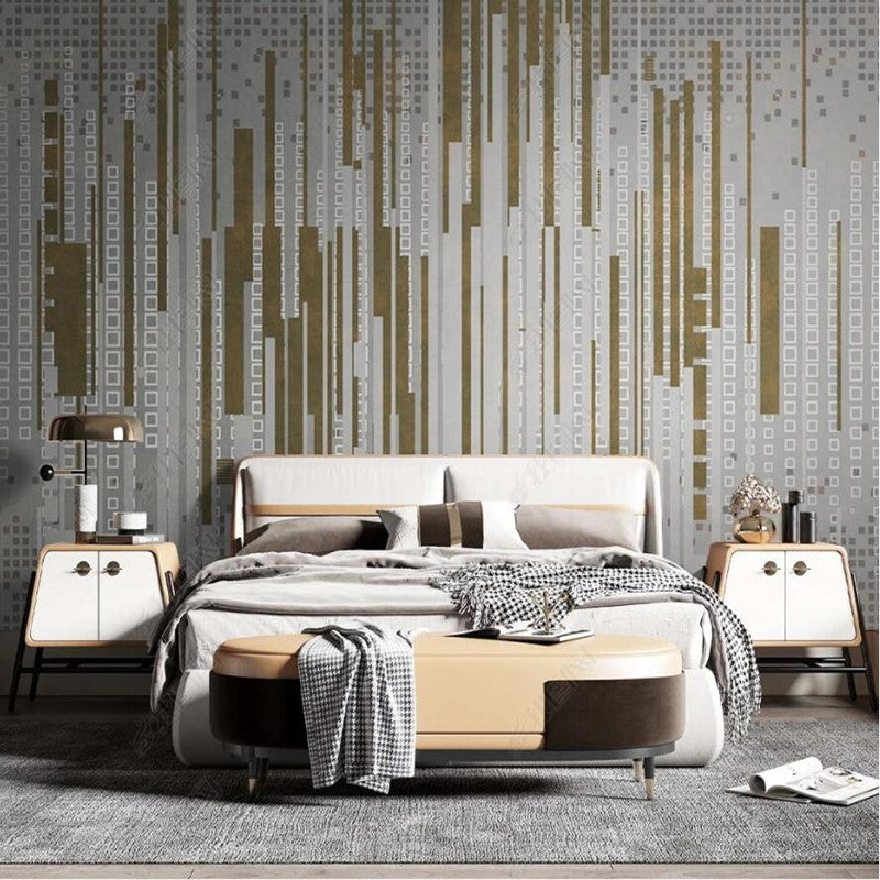 Original Modern Retro Geometric Grid Industrial Warm Gray Wallpaper Wall Mural Home Decor