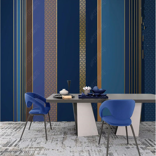 Original Modern Lapis Lazuli Blue Geometric Stripes Wallpaper Wall Mural Home Decor
