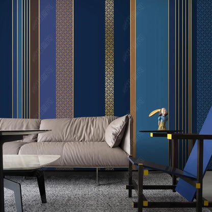 Original Modern Lapis Lazuli Blue Geometric Stripes Wallpaper Wall Mural Home Decor