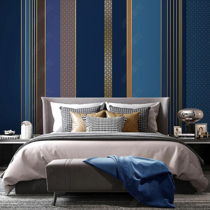 Original Modern Lapis Lazuli Blue Geometric Stripes Wallpaper Wall Mural Home Decor