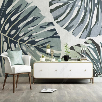 Modern Minimalist Tropical Plant Leaves Wallpaper Wall Mural Wall Covering