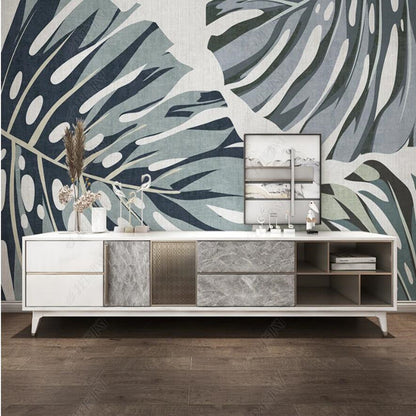 Modern Minimalist Tropical Plant Leaves Wallpaper Wall Mural Wall Covering