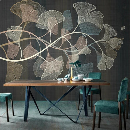 Modern Minimalist Ginkgo Leaves Retro Nostalgic Wallpaper Wall Mural Wall Covering