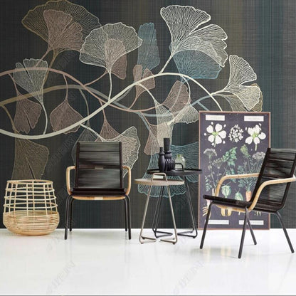 Modern Minimalist Ginkgo Leaves Retro Nostalgic Wallpaper Wall Mural Wall Covering