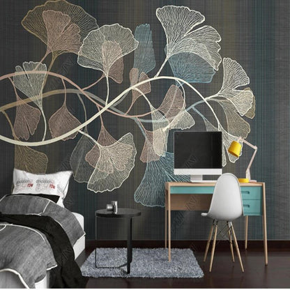 Modern Minimalist Ginkgo Leaves Retro Nostalgic Wallpaper Wall Mural Wall Covering