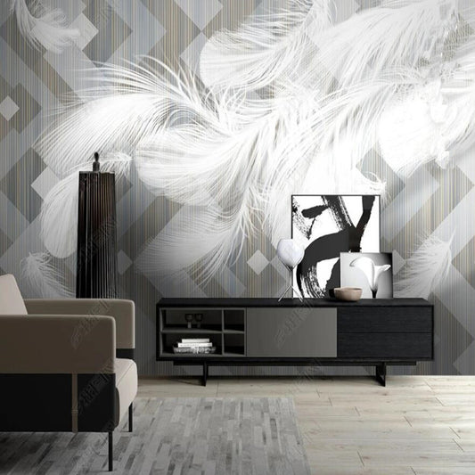 Modern Minimalist Abstract Geometric White Feathers Wallpaper Wall Mural Home Decor