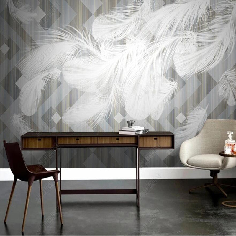 Modern Minimalist Abstract Geometric White Feathers Wallpaper Wall Mural Home Decor