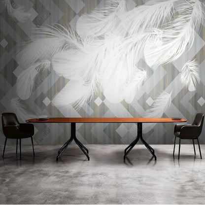 Modern Minimalist Abstract Geometric White Feathers Wallpaper Wall Mural Home Decor