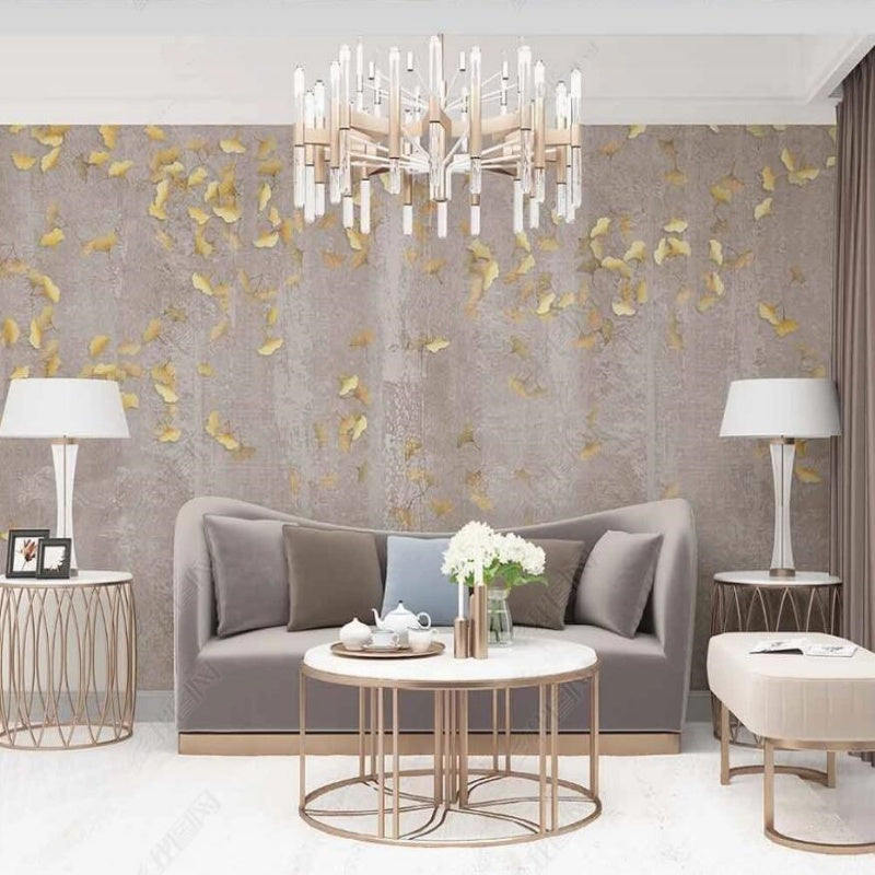 Chinoiserie Brushwork Falling Gingko Leaves Wallpaper Wall Mural Home Decor