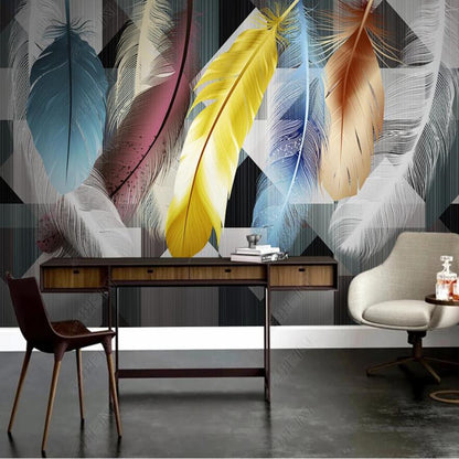 Modern Minimalist Abstract Geometric Feathers Wallpaper Wall Mural Home Decor