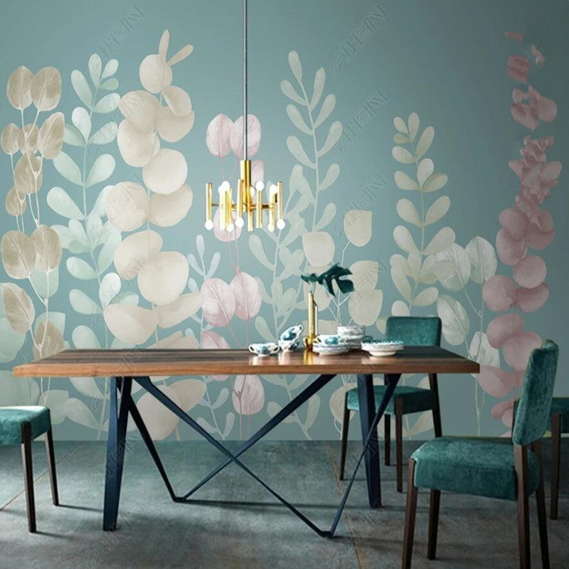 Green Background Watercolor Plants Wallpaper Wall Mural Wall Covering