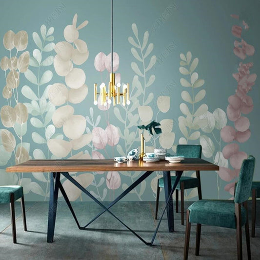 Green Background Watercolor Plants Wallpaper Wall Mural Wall Covering