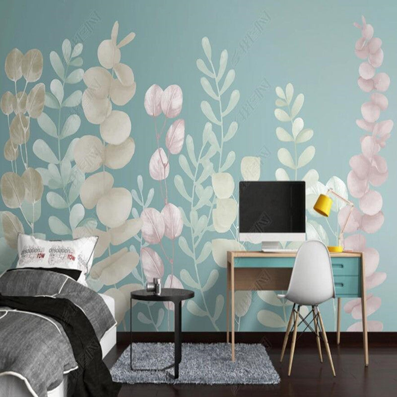 Green Background Watercolor Plants Wallpaper Wall Mural Wall Covering