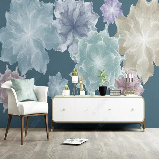 Watercolor Lines Drawing Flowers Floral Wallpaper Wall Mural Home Decor