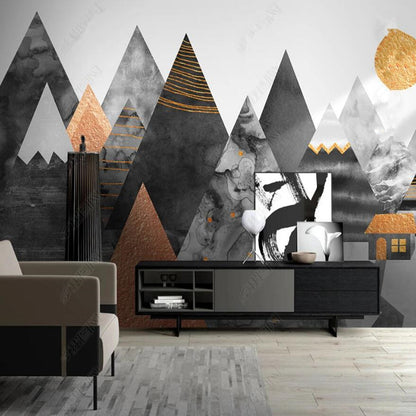 Cartoon Gray Triangular Mountains Peaks Nursery Wallpaper Wall Mural Home Decor