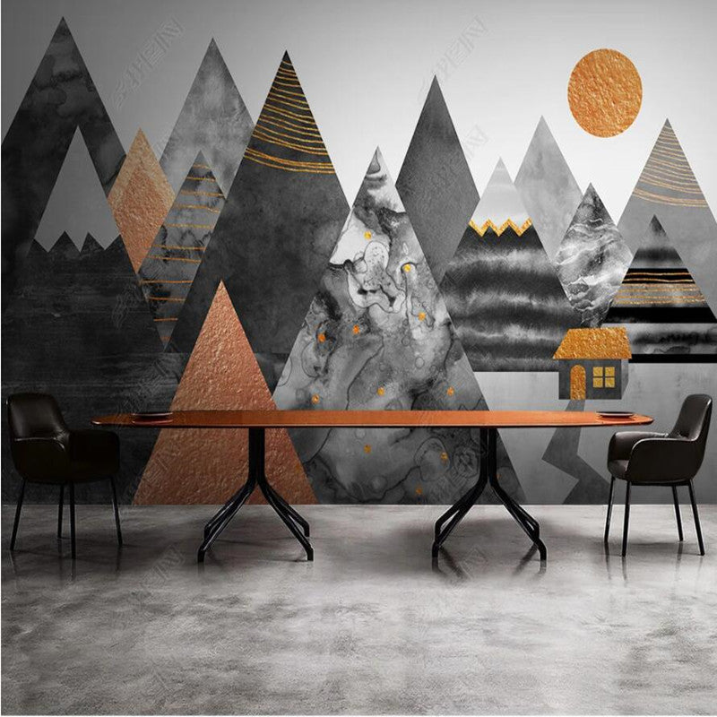 Cartoon Gray Triangular Mountains Peaks Nursery Wallpaper Wall Mural Home Decor