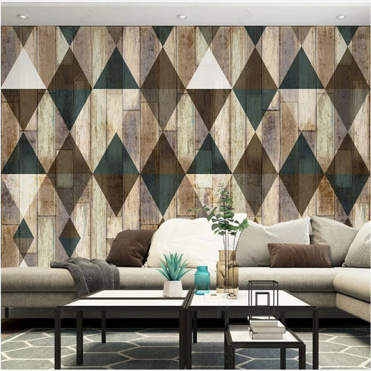 Modern Minimalist Wood Grain Abstract Geometric Hexagons Wallpaper Wall Mural